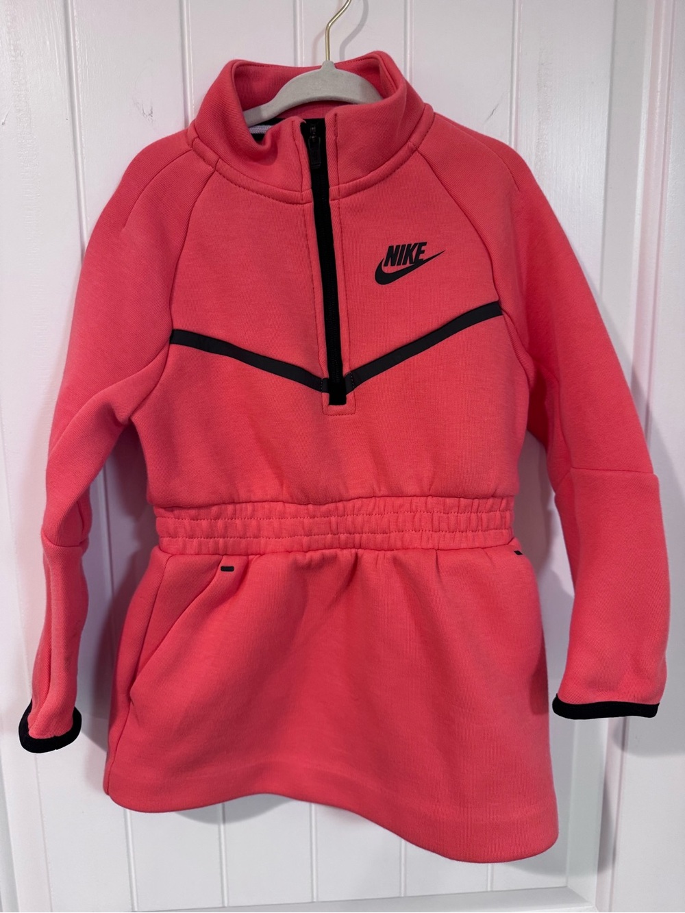 Nike Girls' Coral Pink Half-Zip Pullover Dress with Black Trim